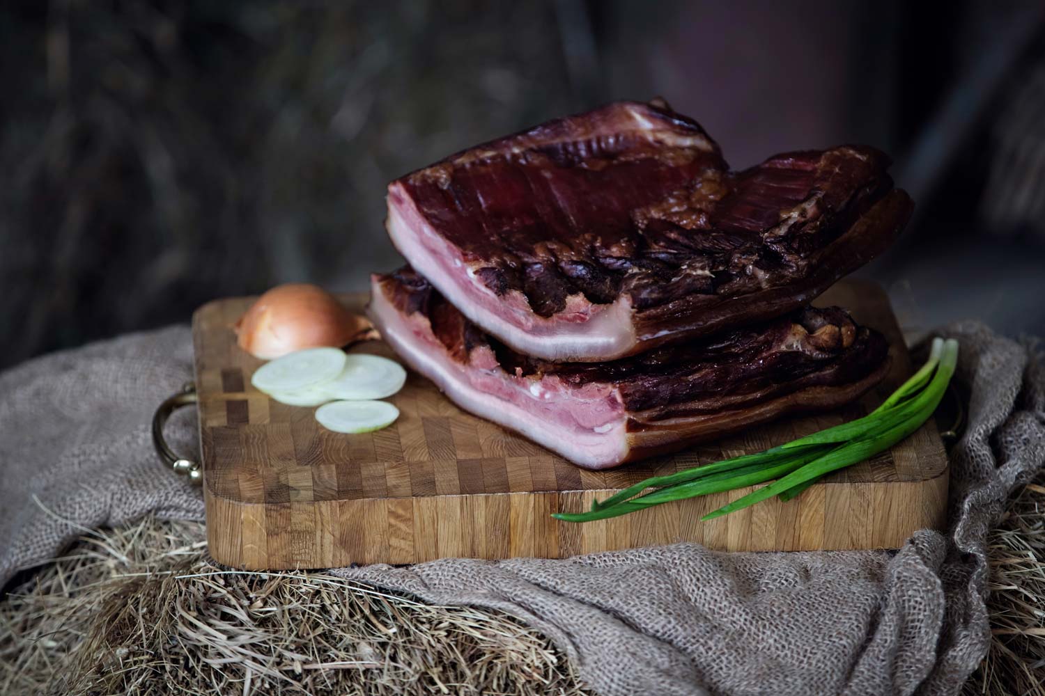 Cold smoked cooked pork bacon