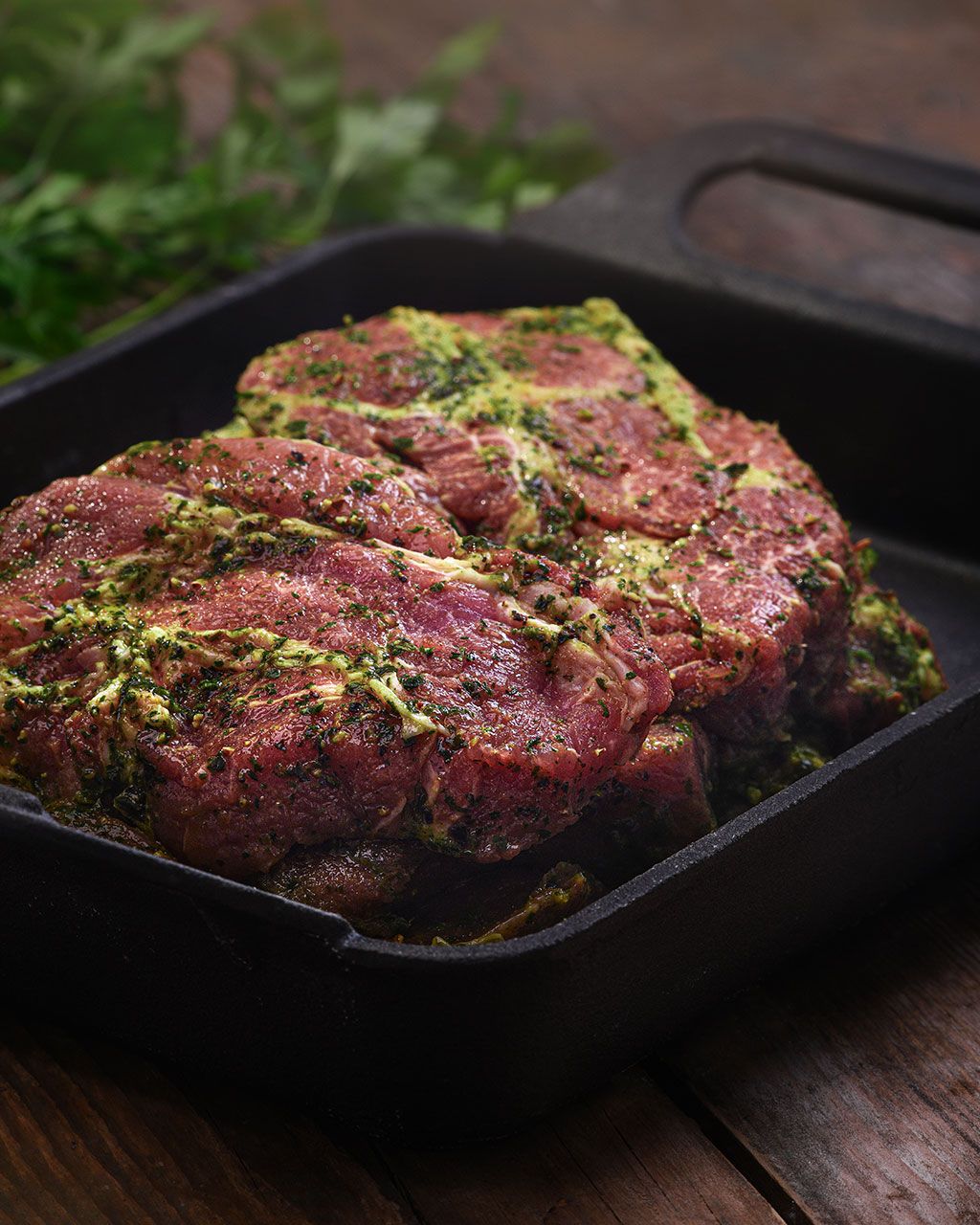 Pork neck in garlic and herbs marinade