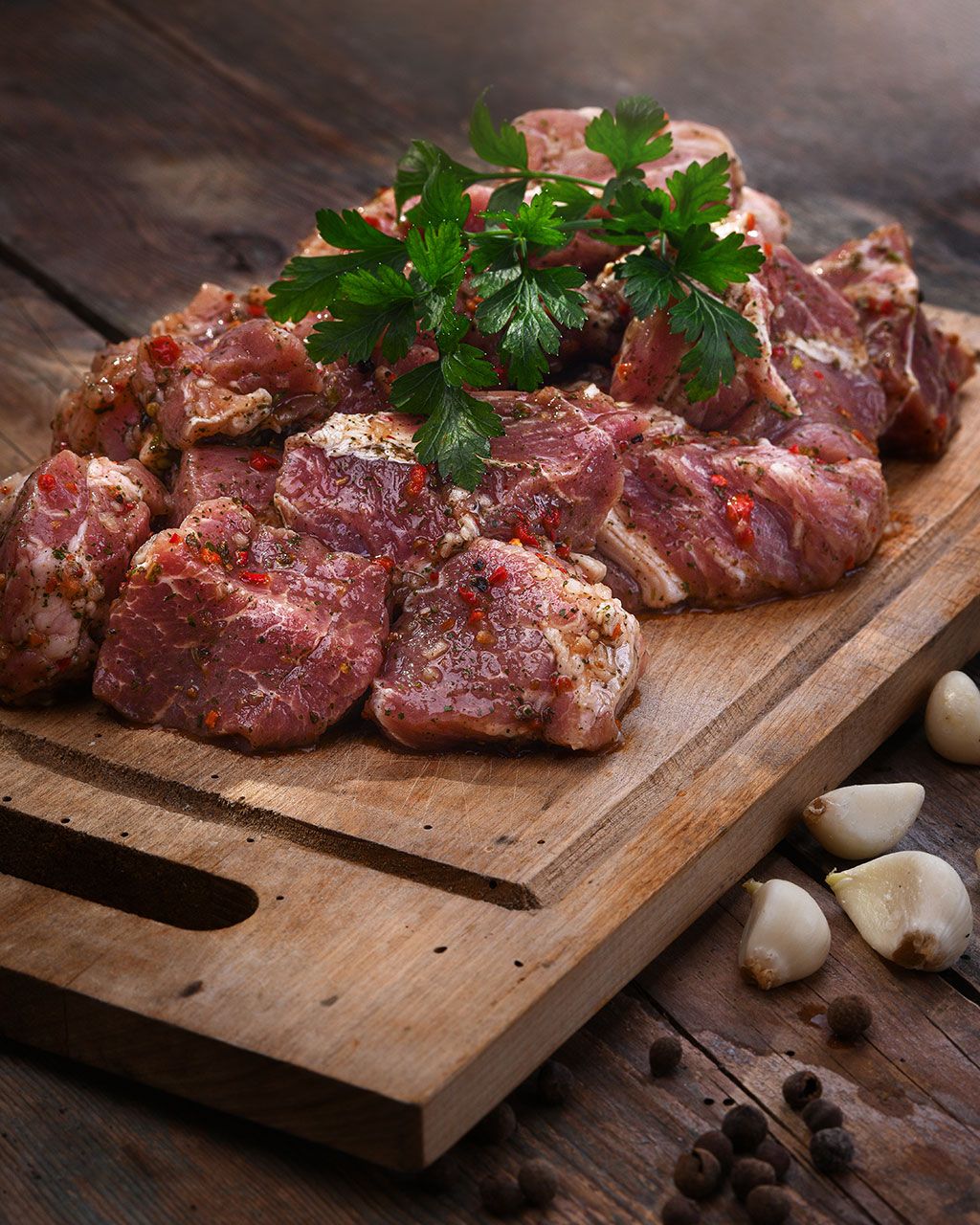 Shish kebab cubes from pork neck, Petras' specialty