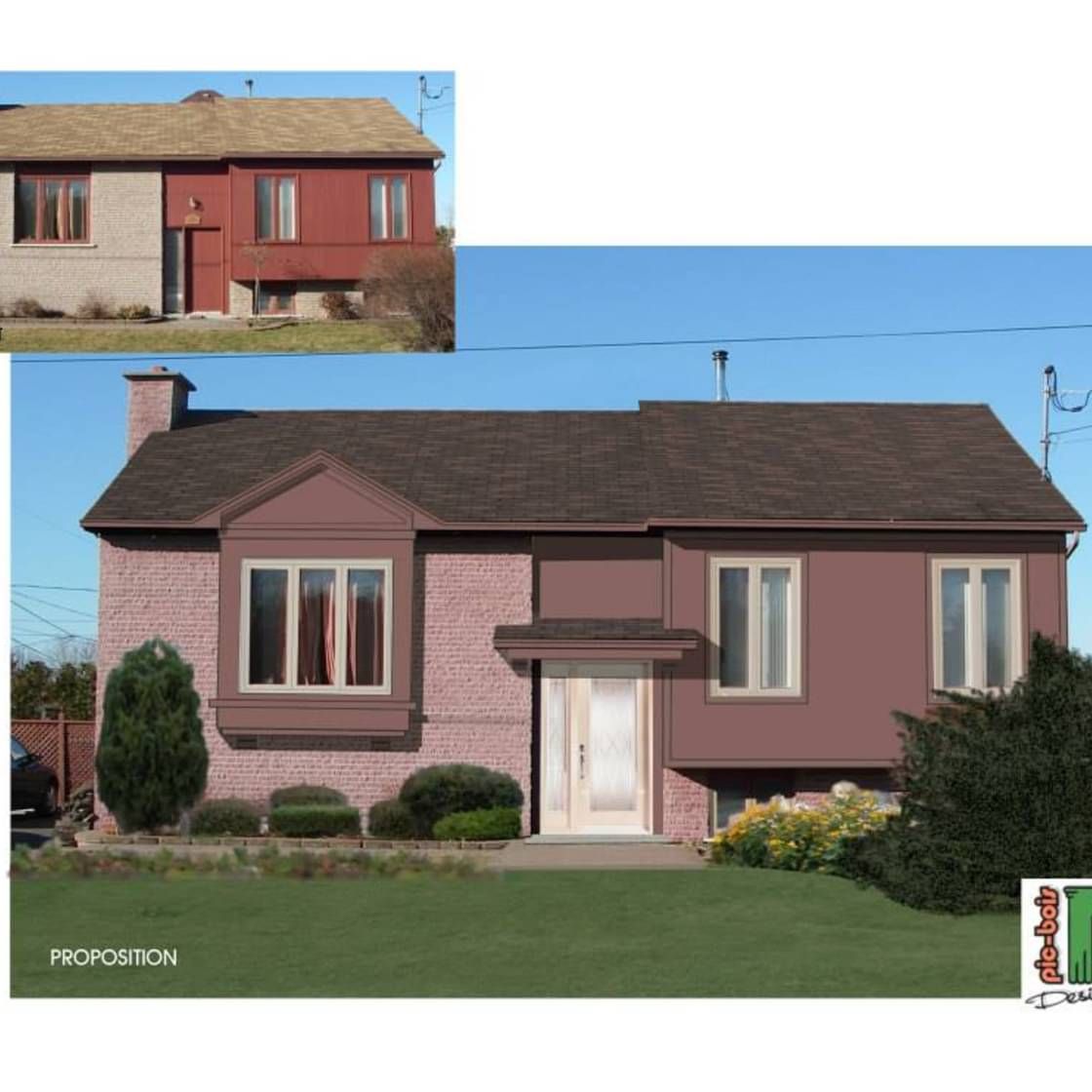 Une photo avant et après d'une maison en briques