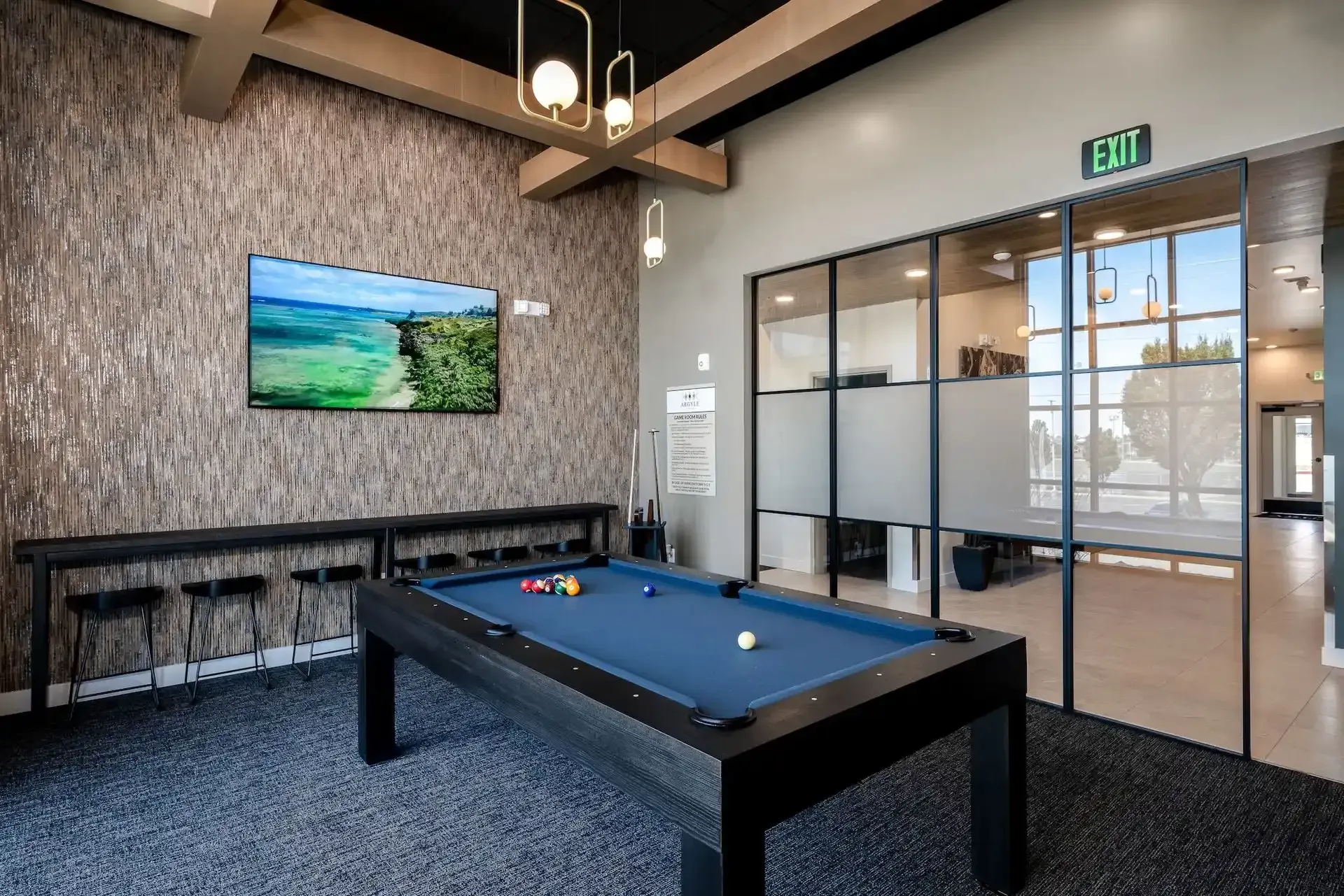 Game room featuring a billiards table and shuffleboard