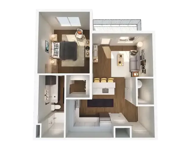 An aerial view of a floor plan of an apartment.