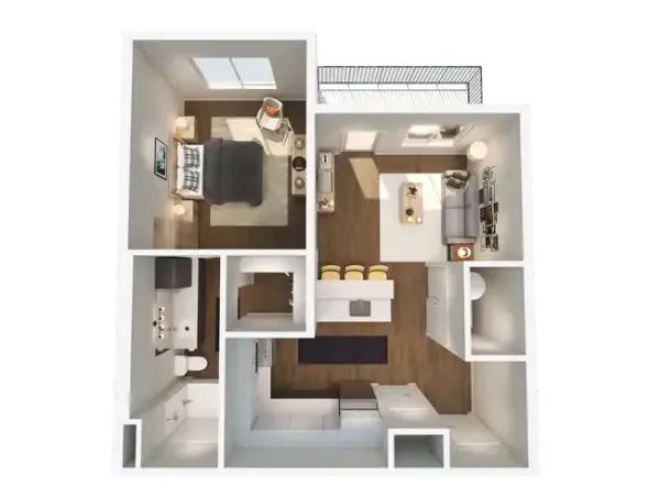 An aerial view of a floor plan of an apartment.