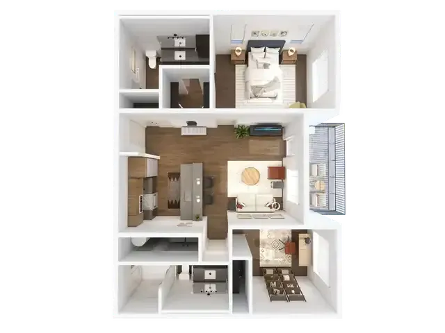 An aerial view of a floor plan of an apartment.