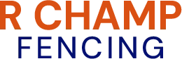 R Champ Fencing logo with orange &ldquo;R CHAMP&rdquo; and blue &ldquo;FENCING&rdquo; text on white background