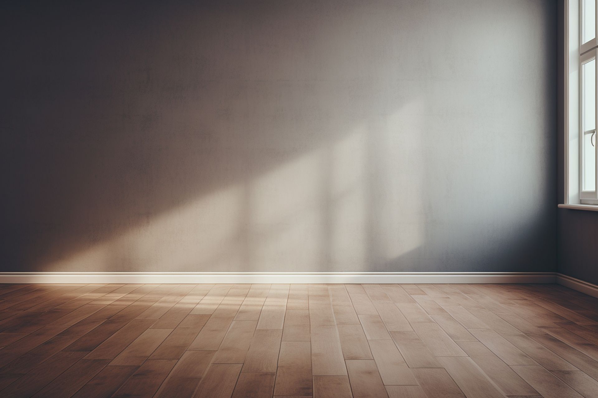 An empty room with a wooden floor and a window.