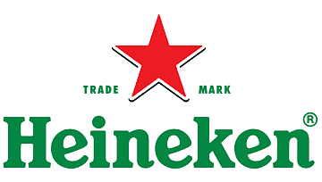 Logotipo de Heineken: marca denominativa verde debajo de una estrella roja con contorno blanco; 