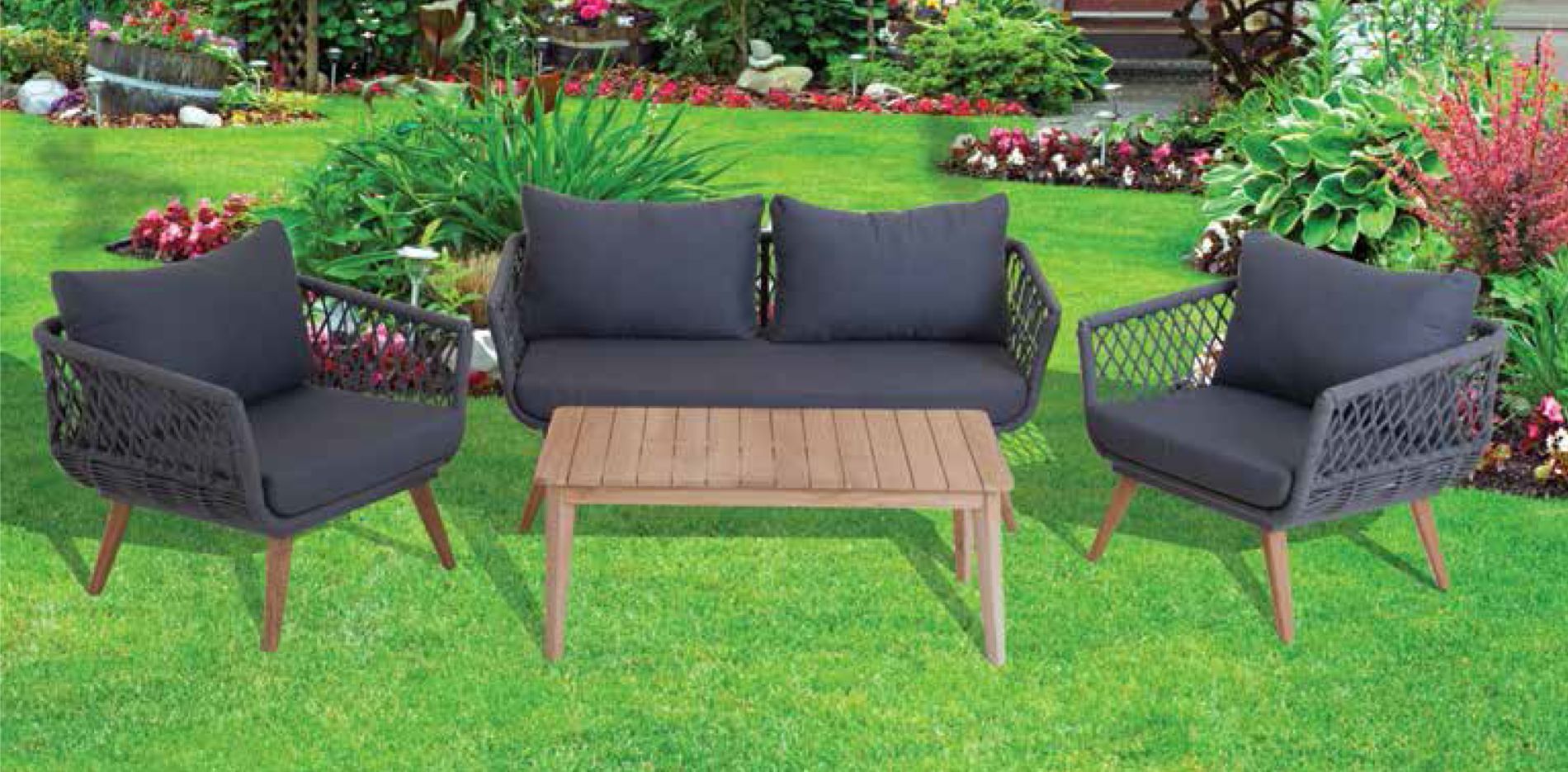 divanetto con tavolo da giardino