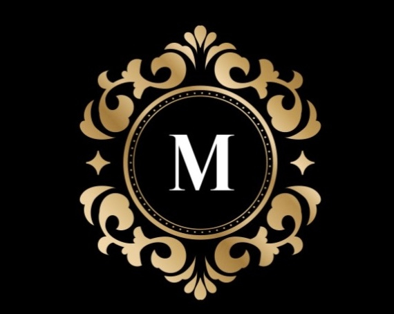 Gold and black emblem with the letter 