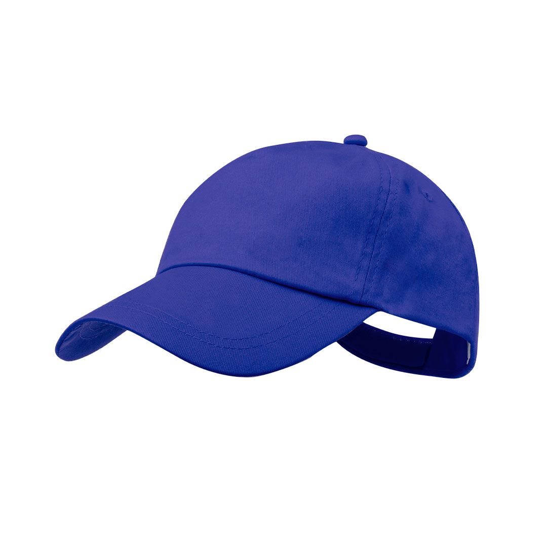 Una gorra de béisbol lisa de color azul marino, vista de perfil sobre un fondo blanco.