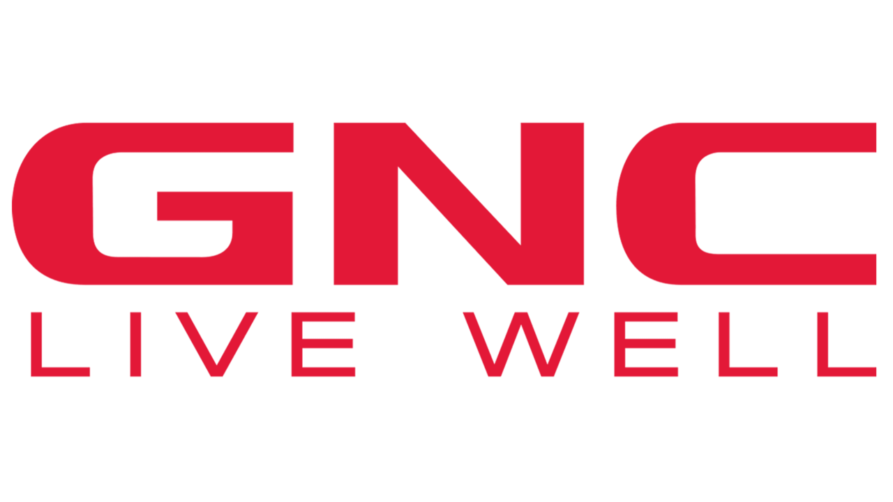 El logotipo rojo de GNC con el eslogan 
