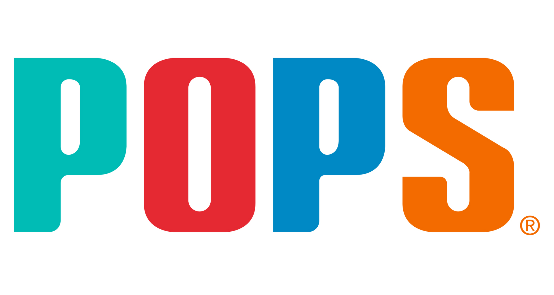 El logotipo de POPS presenta letras mayúsculas multicolores (P verde azulada, O roja, P azul y S naranja) sobre un fondo blanco.