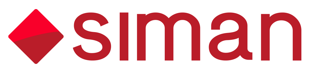 El logotipo rojo de Siman, que presenta un icono de diamante cuadrado inclinado a la izquierda del texto en minúsculas 