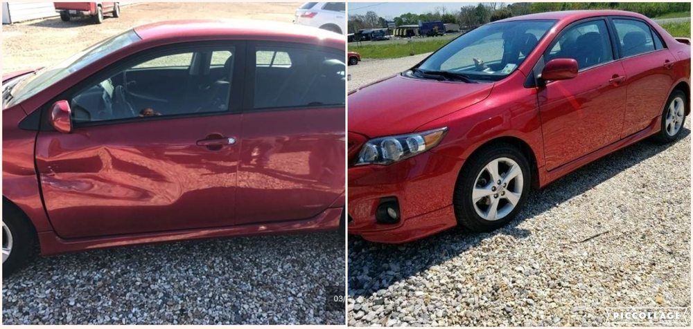 Before and After of the Damage Red Car - Port Barre, LA - J & K Collision Center