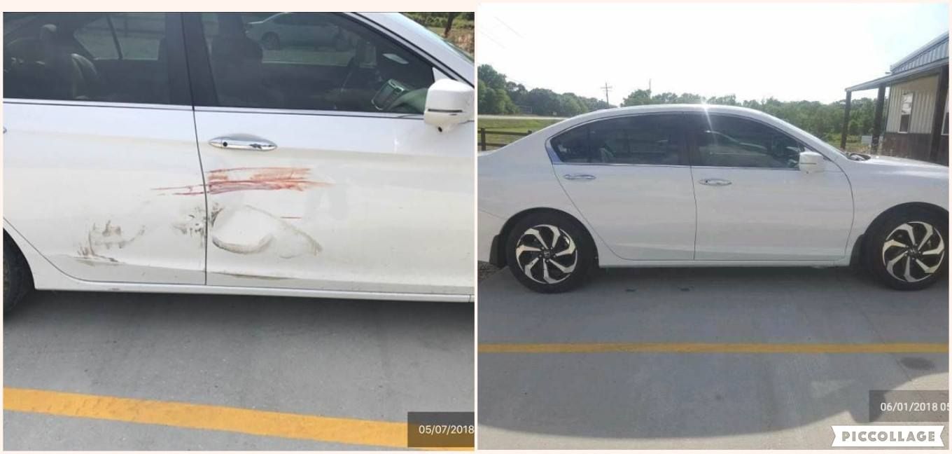 Before and After of the Damage Side Door - Port Barre, LA - J & K Collision Center