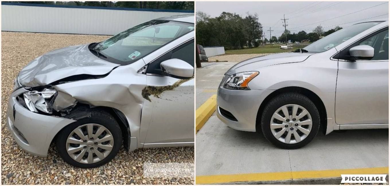 Before and After Fender Damage of the Silver Car - Port Barre, LA - J & K Collision Center