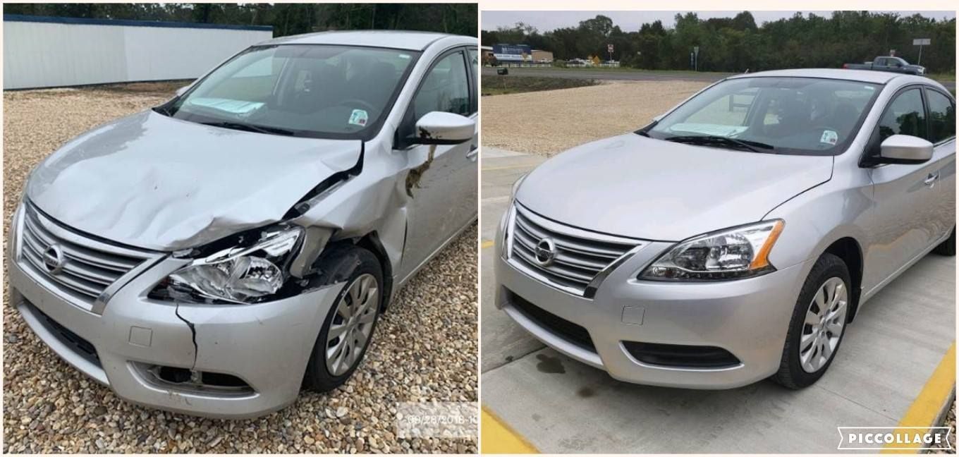 A Before and After of the Car in the Front of the Car - Port Barre, LA - J & K Collision Center
