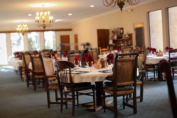 View of a round dining table