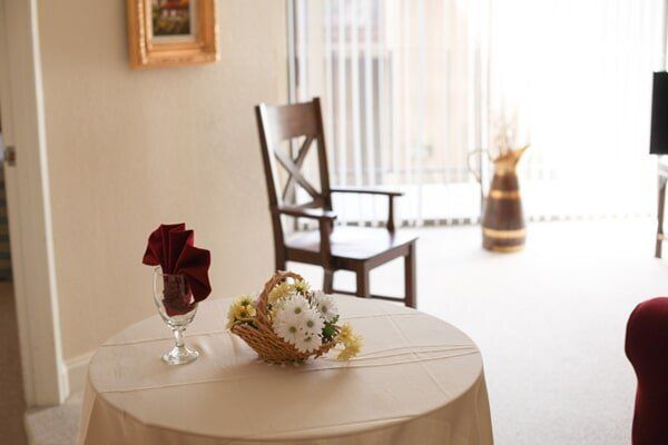 interior view of a room with a wooden chair