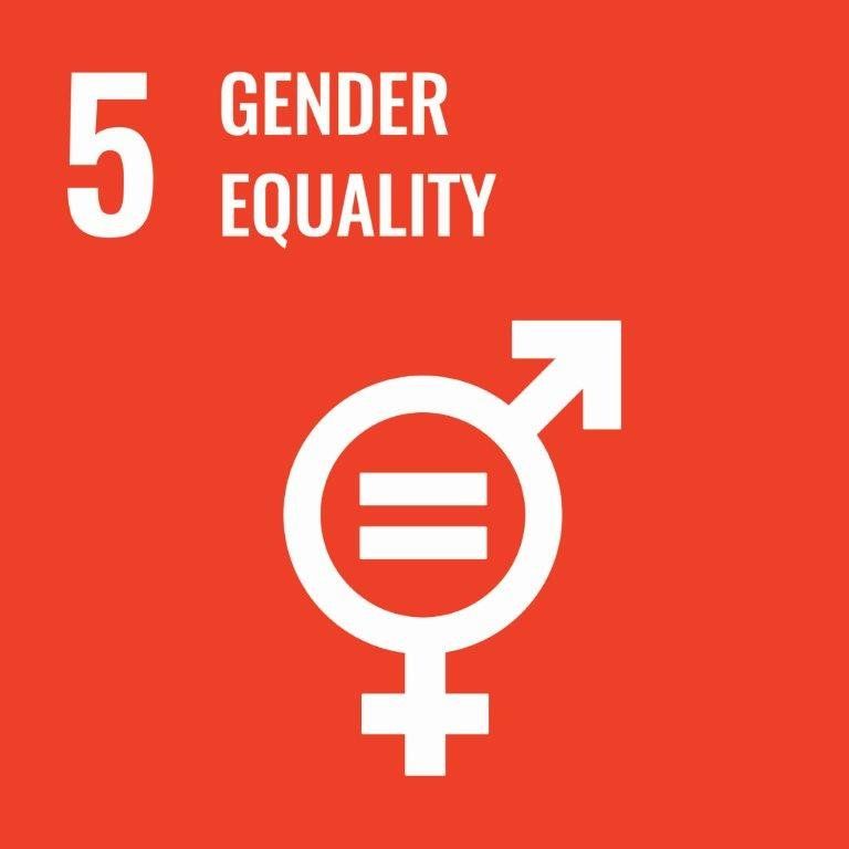 A red sign that says 5 gender equality