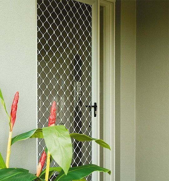 A Fenced in Door With a Plant in Front of It — Budget Screens & Awnings in Kyogle, NSW