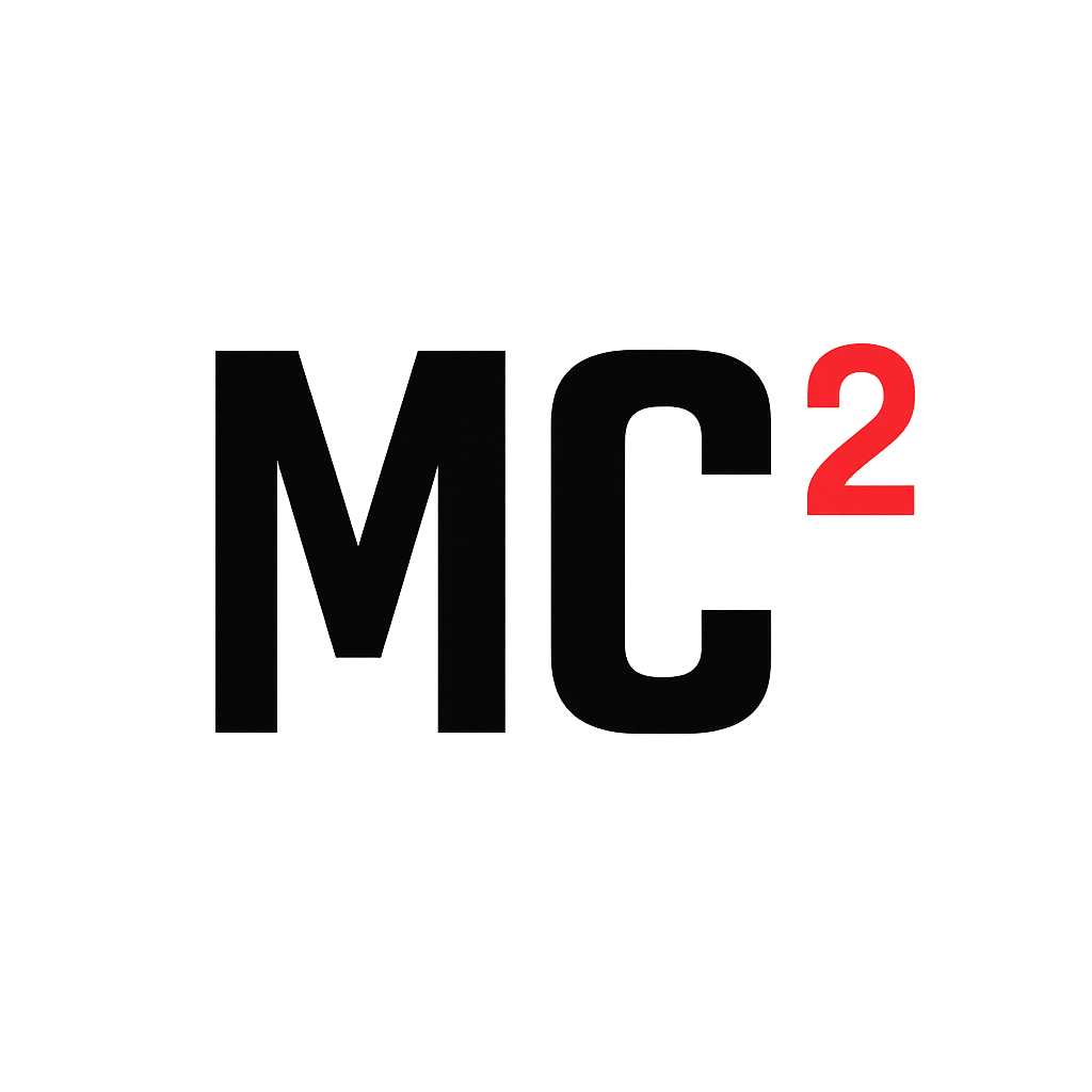MC&sup2; logo in black with red superscript 2.