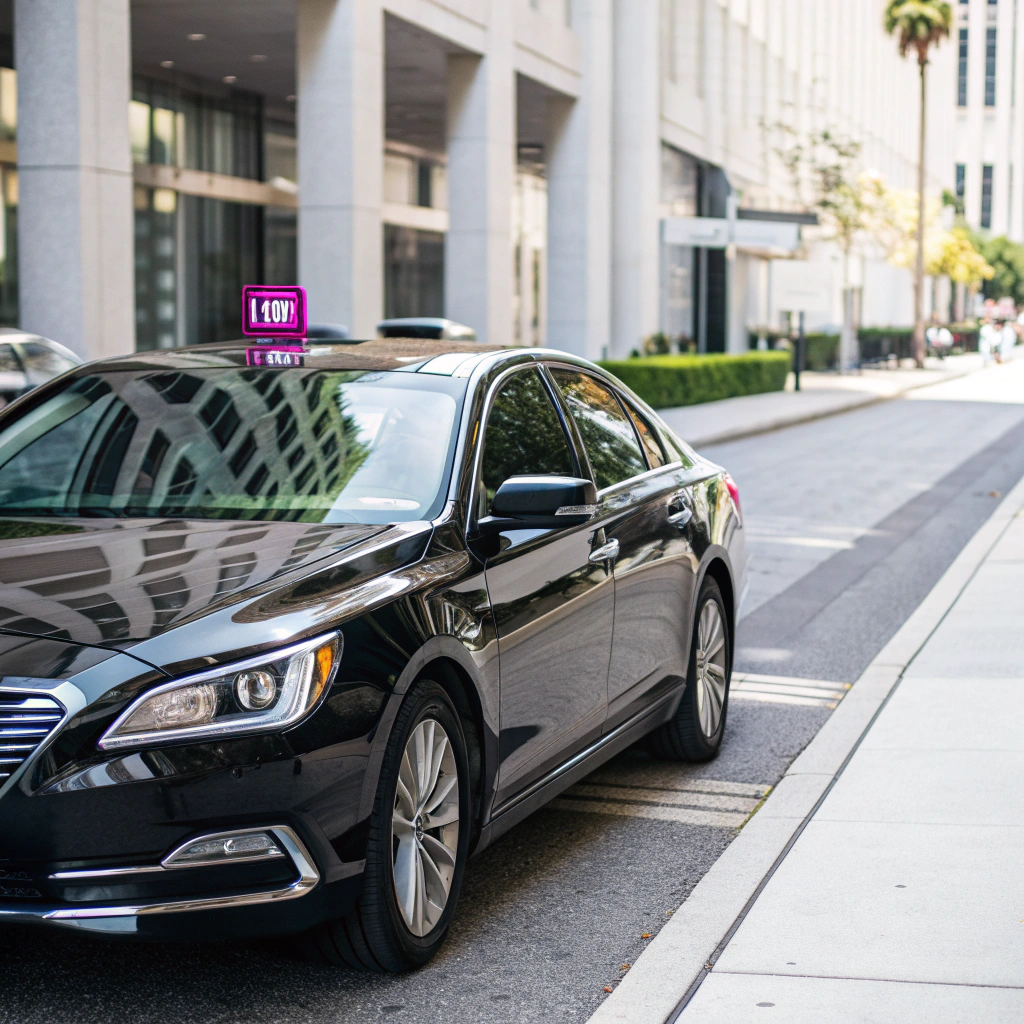 A sleek black car with a purple
