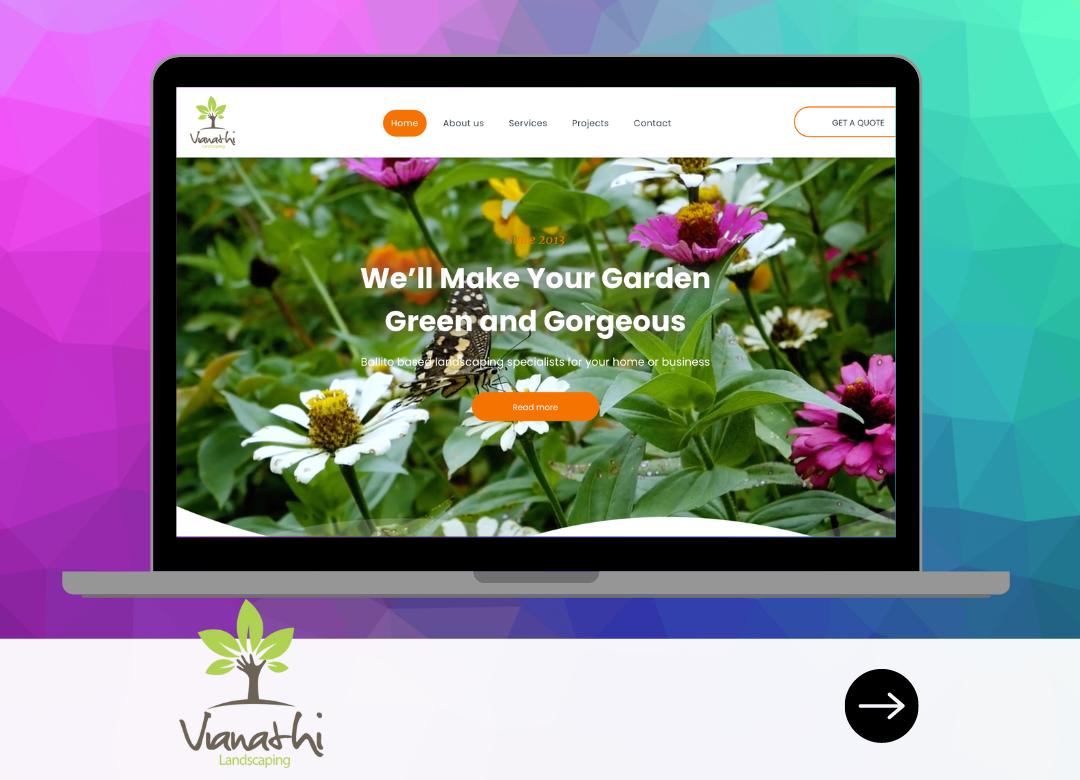 A laptop computer is open to a website that says `` we 'll make your garden green and gorgeous ''.