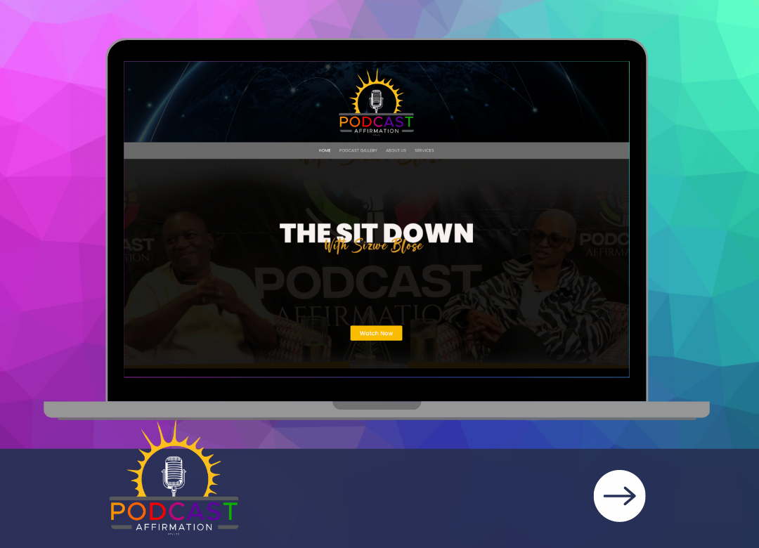 The sit down podcast website is displayed on a laptop computer.