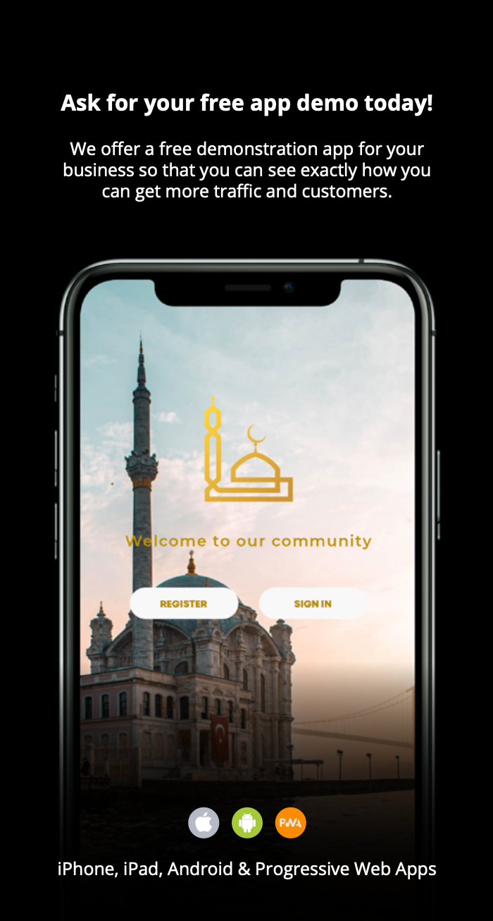 A cell phone with a picture of a mosque on the screen.