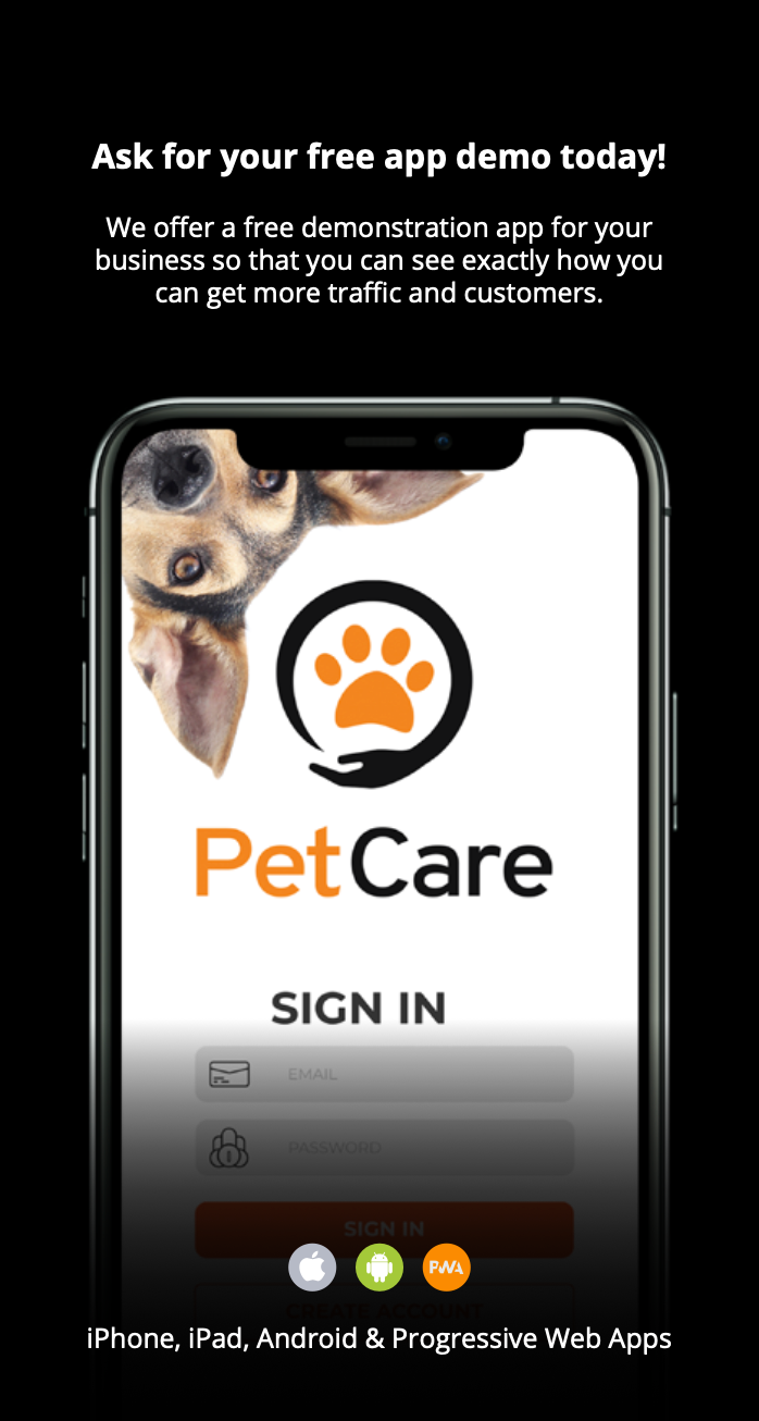 A screenshot of the petcare app on a cell phone.