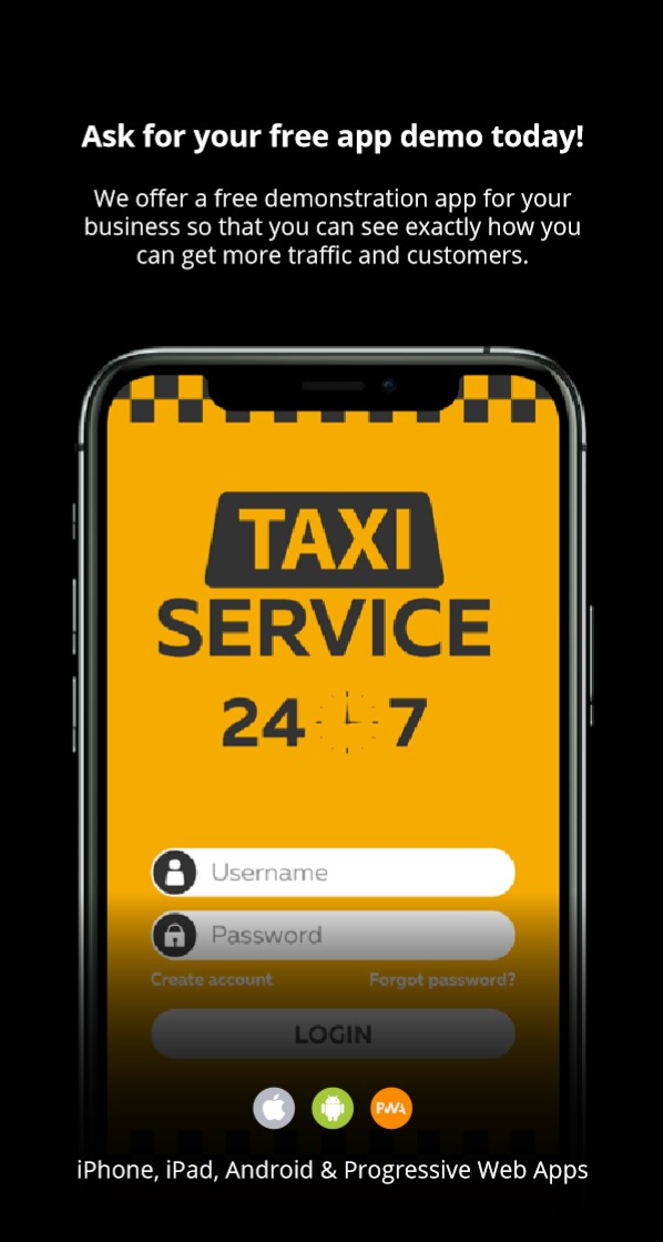 A screenshot of a taxi service app on a cell phone.