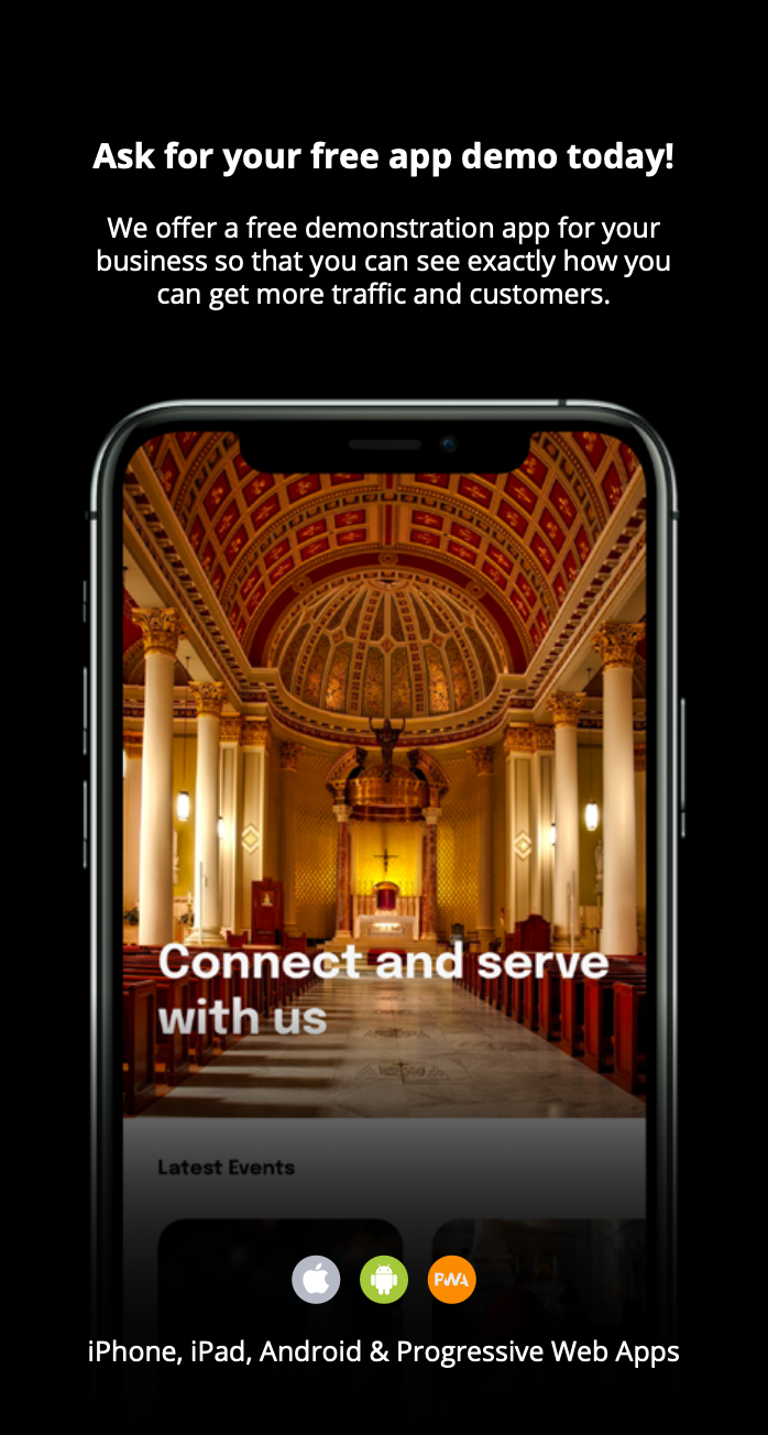 A cell phone with a picture of a church on the screen.