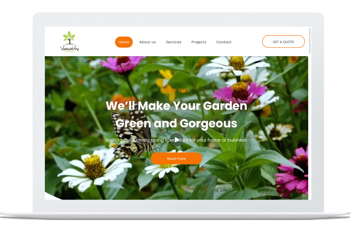 A laptop is open to a website that says `` we 'll make your garden green and gorgeous ''.