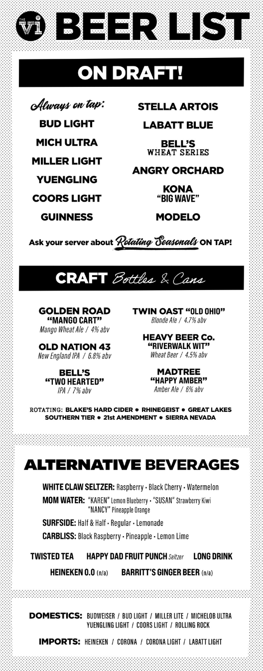The Village Inn Sylvania Beer Menu