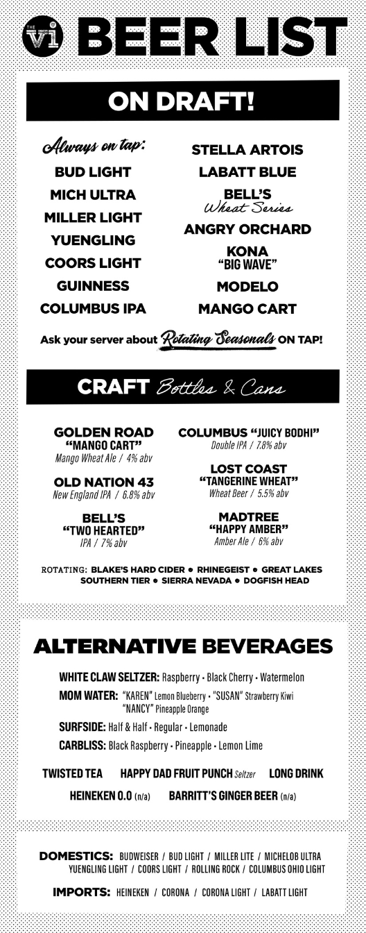 The Village Inn Sylvania Beer Menu