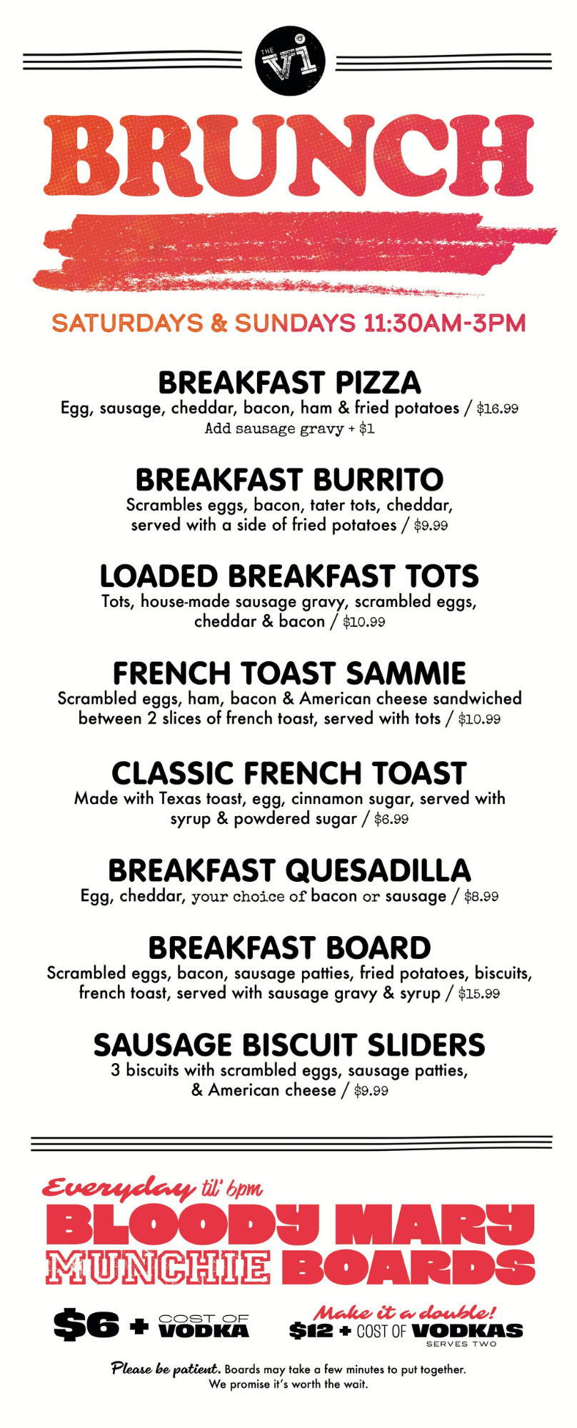 The Village Inn Sylvania - Sunday Brunch Menu