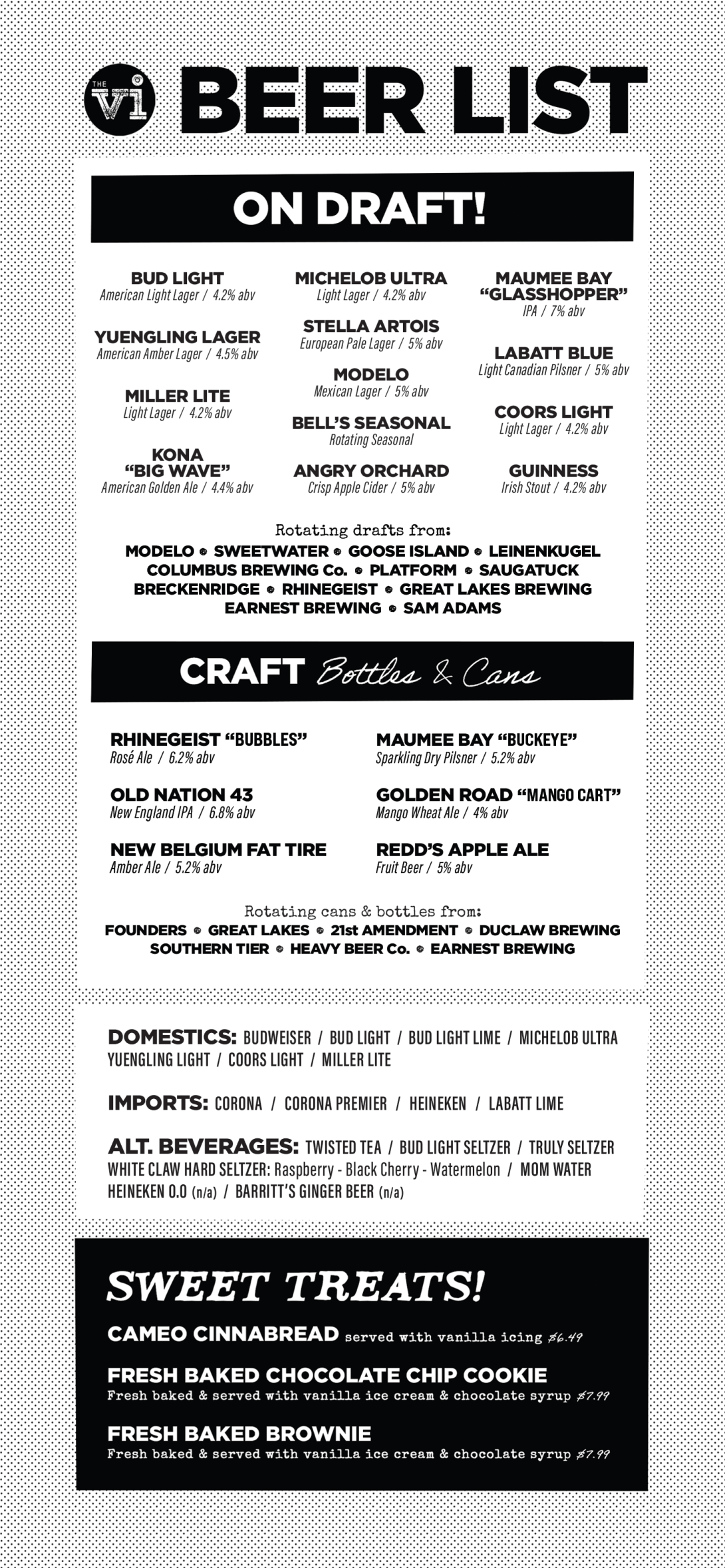 Beer & Cocktail Menu Village Inn Sylvania, Ohio