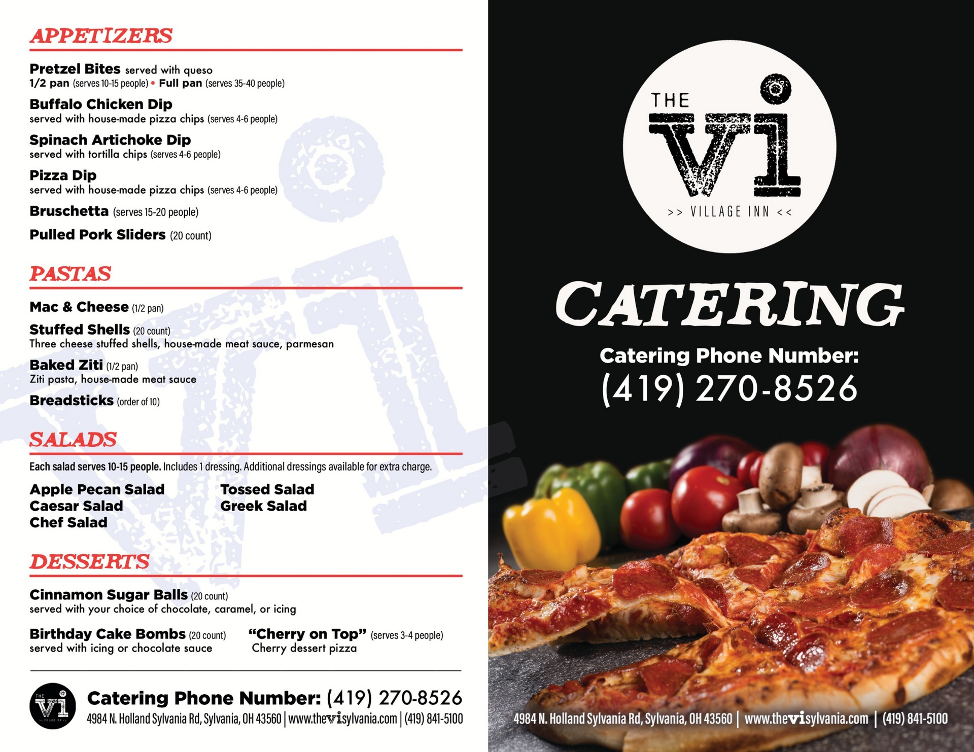 The Village Inn Sylvania - Catering Menu Side 1