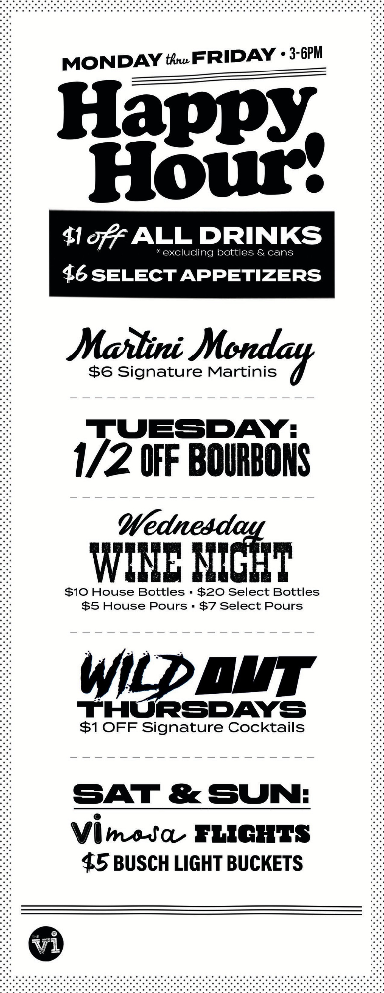 The Village Inn Sylvania Cocktail Happy Hour Menu