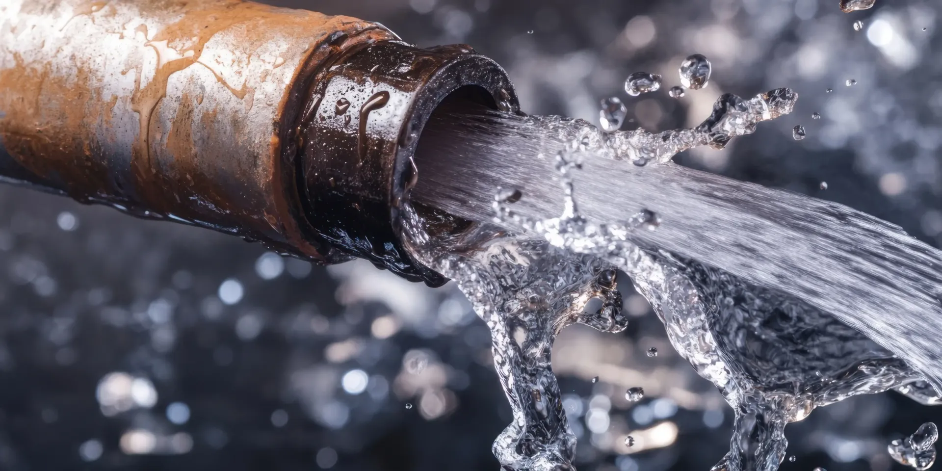 Rusty pipe spraying water outdoors