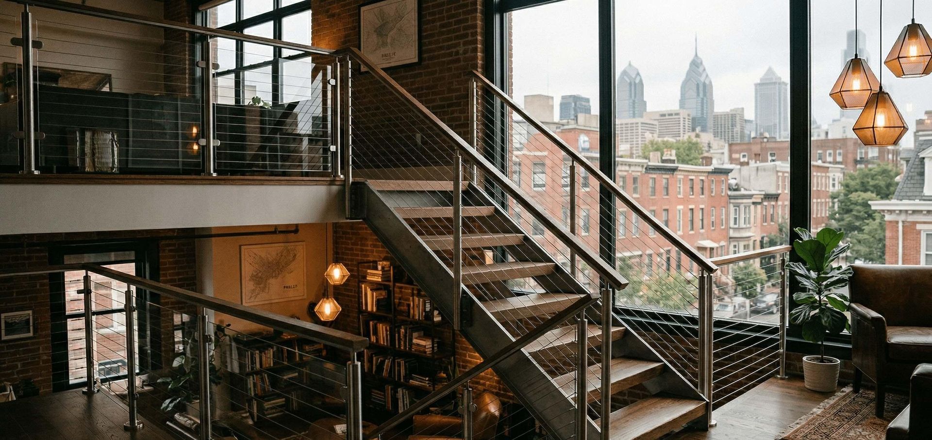 cable railings inside modern downtown loft