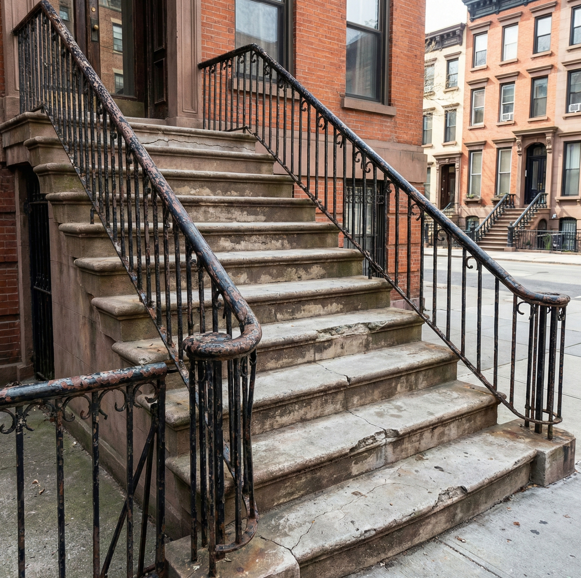 before of an old and damaged railing outside of a residence