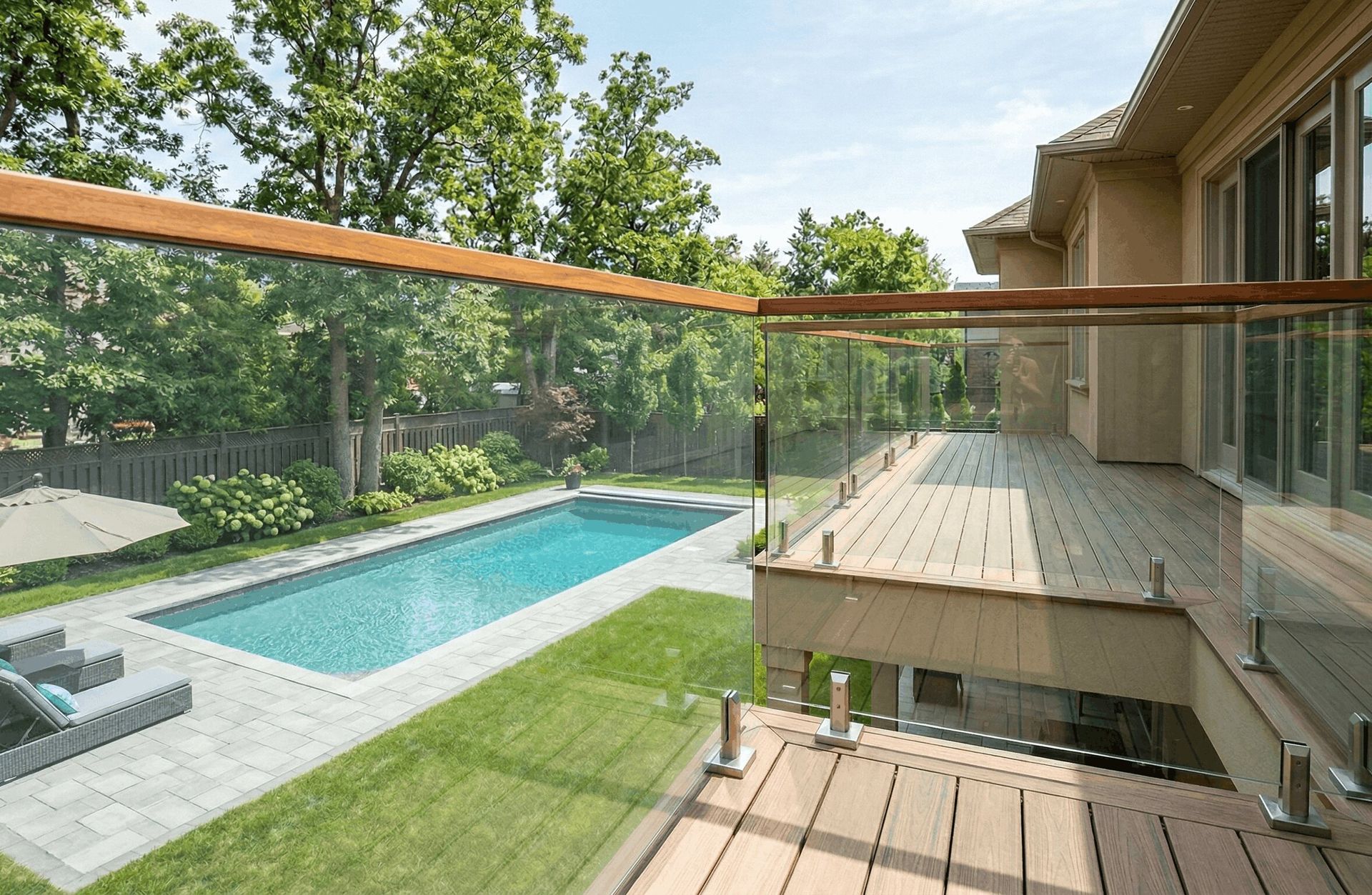 glass railing by pool