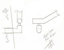 A black and white drawing of a railing with a signature on it.