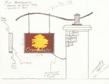 A drawing of a sign that says orchard theater