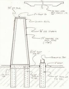 A black and white drawing of a structure with measurements