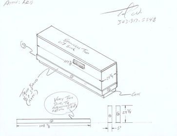 A black and white drawing of a box with measurements on it
