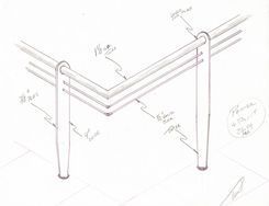 A black and white drawing of a railing on a white background.