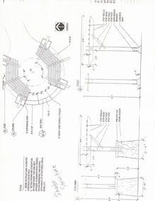 A black and white drawing of a circular structure.